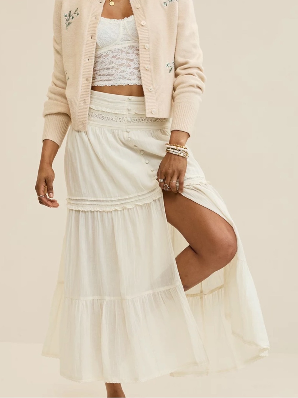 Aerie Boho Button Maxi Skirt